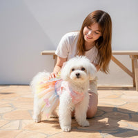 Rainbow Butterfly Pet Dress Pearl Embellished Summer Puppy Tutu for Photo Shoots