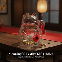 Mini Fortune Cat Jar Transparent Design Fortune Cat Piggy Bank Clear Beckoning Cat Bank Decorative Detail House Decoration