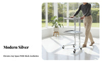 Multi-Functional 2-Tier Foldable Rolling Trolley Sturdy Construction Foldable Wheeled Shelf Easy to Clean Storage Trolley No Assembly Required for Salon Professionals Artists, Barber Shop, Home, Living Room, Bedroom