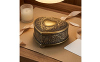 Heart-Shaped Jewelry Box Embossed Antique Jewelry Case Metal-Look Accessory Storage