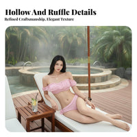 3 Pieces Padded Top Three-Piece Swimsuit Removable Padding White Ruffle Bikini Smocked for Young Adults, Teens, Hot Season, Vacation, Resort