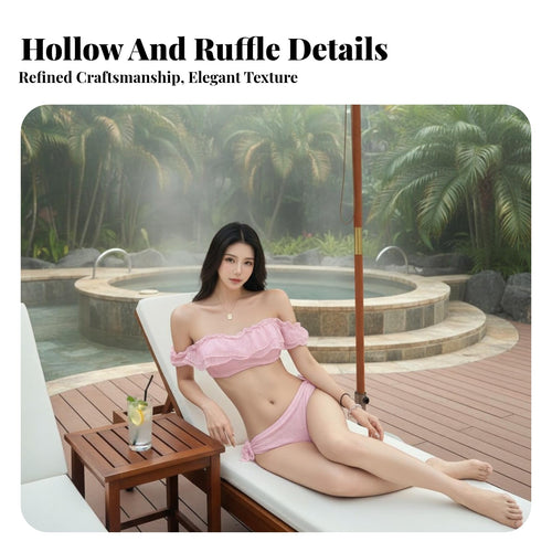 3 Pieces Padded Top Three-Piece Swimsuit Removable Padding White Ruffle Bikini Smocked for Young Adults, Teens, Hot Season, Vacation, Resort