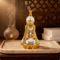 Ornate Perfume Bottle Openwork Bell-Shaped Glass Bottle Golden-Hued