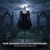 Black Bell Sleeve Dress Vintage Inspired Gothic Mini Dress Heart-Shaped Neckline