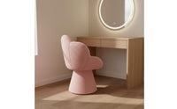 Ergonomic Backrest Swivel Makeup Chair Sturdy Frame Flower Petal Chair High-Density Foam Filling Soft Teddy Material for Women, Girls, Bedroom, Nail Salon