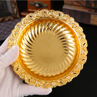 Gold Fruit Tray Openwork Pedestal Fruit Bowl Reflective Interior