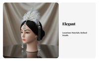 Ancient Design Feather Headdress Long Tassels Tassel Hair Crown Chinese Costume Headpiece Artificial Feathers Crystals Tone