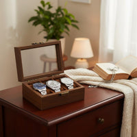 Watch and Jewelry Storage Box Dustproof Wooden Jewelry Box Glass Top Watch Display Case Large Capacity for Women