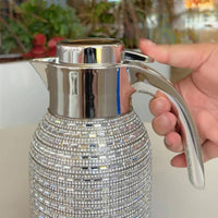 Double Walled Rhinestone Thermal Pot Leak-Proof Sparkle Insulated Tea Pot Included for Parties