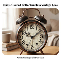 Copper-Toned Trim Cream Face Metal Alarm Clock Retro Twin-Bell Clock