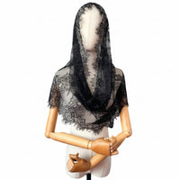 Cream Lace Church Veil, Bridal Mantilla Shawl, Muslim Latin Floral Headpiece, Women's Elegant Accessory