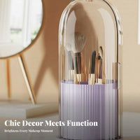 Rotating Brush Canister with Lid Compartmented Design for vanity, Desktop