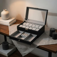 2-Tier Watch and Jewelry Box Debris-Resistant-Resistant 2-Tier Jewelry Organizer Men's Valet Box Secure Metal Clasp for Women