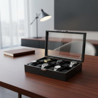 Carbon Fiber Watch Box Clear View Lid Watch Collection Organizer Men's Jewelry Organizer Large Capacity