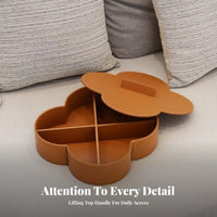 Four-Compartment Box Stitched Edging Leather-Like Clover Storage Box