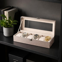 6 Slot Watch Box Front Clasp Glass Top Watch Box Soft Padded Interior