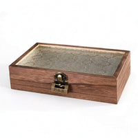 Display Case with Glass Lid Wood-Grain Wooden Box with Glass Lid Square