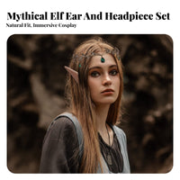 Fairy Crown and Ears Set Crystal Embellished Elf Circlet and Ears Set Fairy Crown with Forehead Crystal Stone Intricate Design