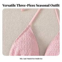 3 Pieces Sun Protection 3 Piece Bikini Set Breathable Pink Bikini with Mesh Sarong Soft and Stretchy for Young Adults, Beach, Summer, Resort