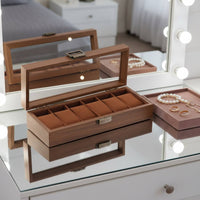Watch and Jewelry Storage Box Dustproof Wooden Jewelry Box Glass Top Watch Display Case Large Capacity for Women