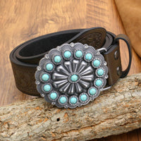Floral Concho Belt Turquoise Stones Concho Belt Clothing Accessory Embossed Silver-Tone