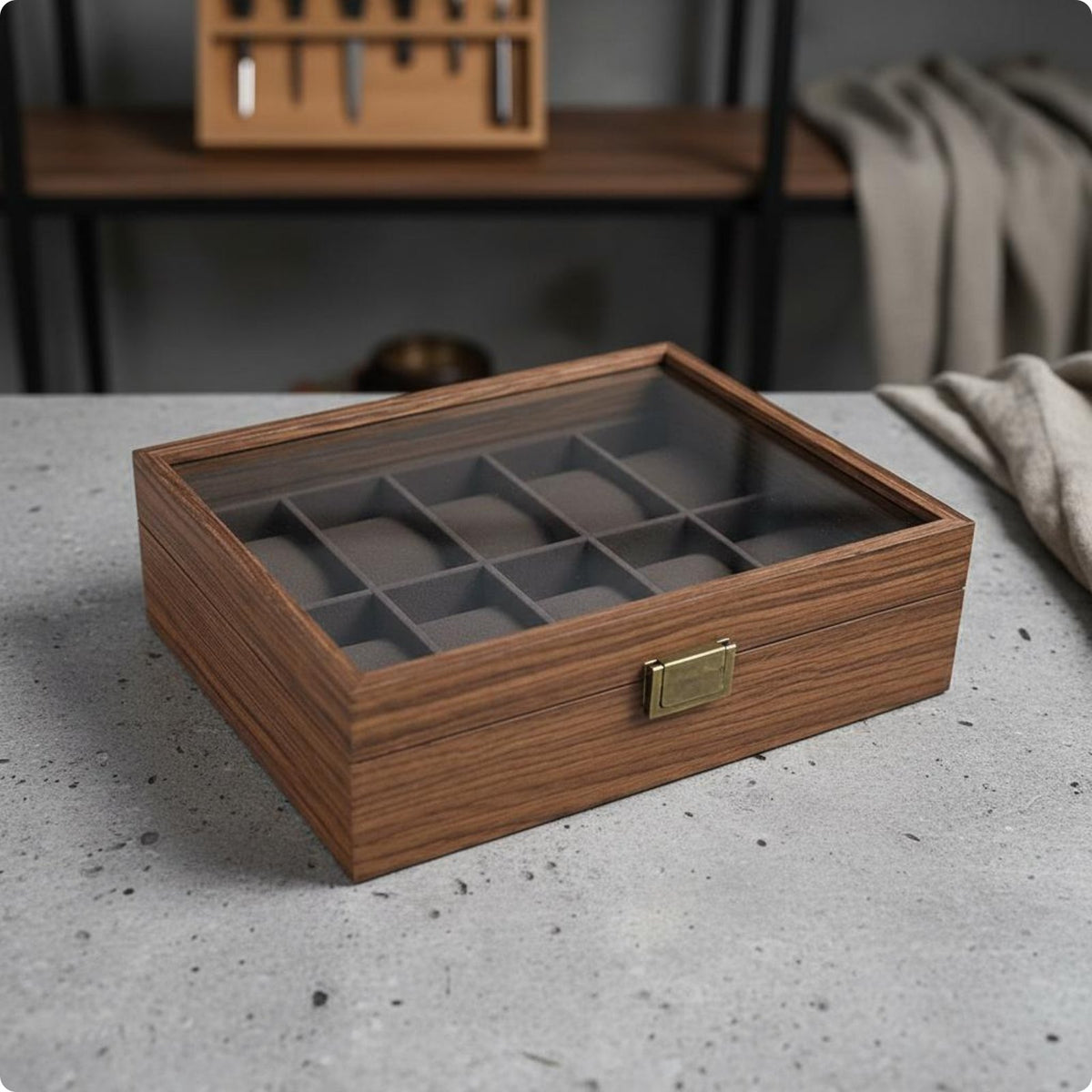 Wooden Watch Box Compartmented Watch Display Box Metal Latch