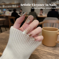 Honey Gradient Press On Nails, Handmade, Floral, Removable