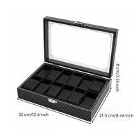 Carbon Fiber Watch Box Clear View Lid Watch Collection Organizer Men's Jewelry Organizer Large Capacity