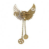 Steampunk Wing Brooch Antique-Inspired Gear Wing Brooch Shiny Finish