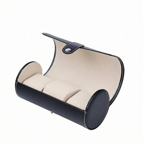 Cylindrical Watch Box Three-Slot PU Leather Watch Box Pillow Inserts