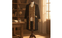 Court Coat with Brocade Panels Notched Collar Medieval Pirate Jacket Knee-Length