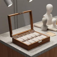 Watch Display Box Padded Interior Walnut Watch Box Glass Lid for Tabletop