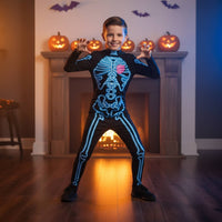 Luminous Skeleton Jumpsuit Luminous Glow in the Dark Skeleton Jumpsuit Death Head Print Bodysuit for Kids, Cosplay, Party, Stage