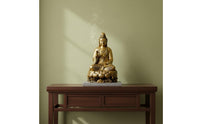 Peace Blessing Guanyin Statue Gold Finish Golden Guanyin Figurine Ornate Details Deity of Mercy Sculpture Detailed Carving for Office Desk
