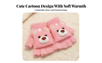 Warm children's Flip Top Gloves Cute Pattern Kids Convertible Mittens Soft & Fluffy for Girls, Toddlers, Cold Weather, Cycling, Daily Use