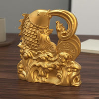 Brings Fortune and Success Golden Koi Aquatic Creature Statue Creative Gift Fortunate Koi Aquatic Creature Figurine Exquisite Workmanship