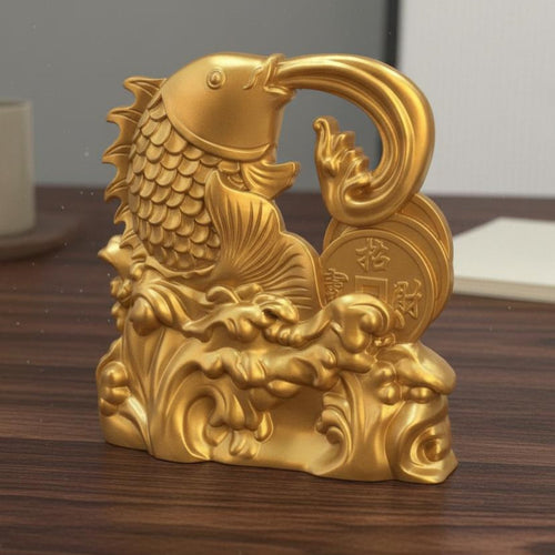 Brings Fortune and Success Golden Koi Aquatic Creature Statue Creative Gift Fortunate Koi Aquatic Creature Figurine Exquisite Workmanship