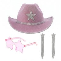 3 Pieces Dangling Star Earrings Oversized Cowgirl Outfit Kit Fringed Look