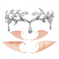 Fairy Crown and Ears Set Crystal Embellished Elf Circlet and Ears Set Fairy Crown with Forehead Crystal Stone Intricate Design