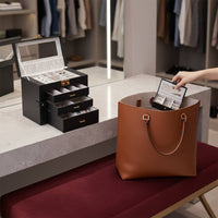 Multi-Tier Jewelry Box Soft Luxurious Lining Multi-Drawer Jewelry Case Removable Dividers Anti-Knot Necklace Hangers for Bedroom