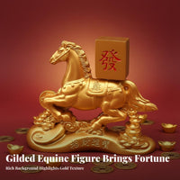 Sand Gold Finish Chinese Astrological Horse Ornament Metal Craft Chinese Astrological Horse Sculpture Auspicious Gift for Desktop, Office