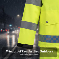 Heavy Duty Reflective Rain Suit Wear Resistant High Visibility Raincoat Set Detachable Hood for Nighttime, Rainy Weather, Construction Sites