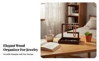 Multi-Functional Wooden Bracelet Holder with Tray Space-Saving Crossbar Jewelry Stand Easy Assembly for Dressing Table, Craft Exhibition