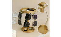 Glasses Display Stand with Tray Metal Glasses Organizer Eyeglass Stand Gold-Colored Sunglass Holder Decorative for Vanity