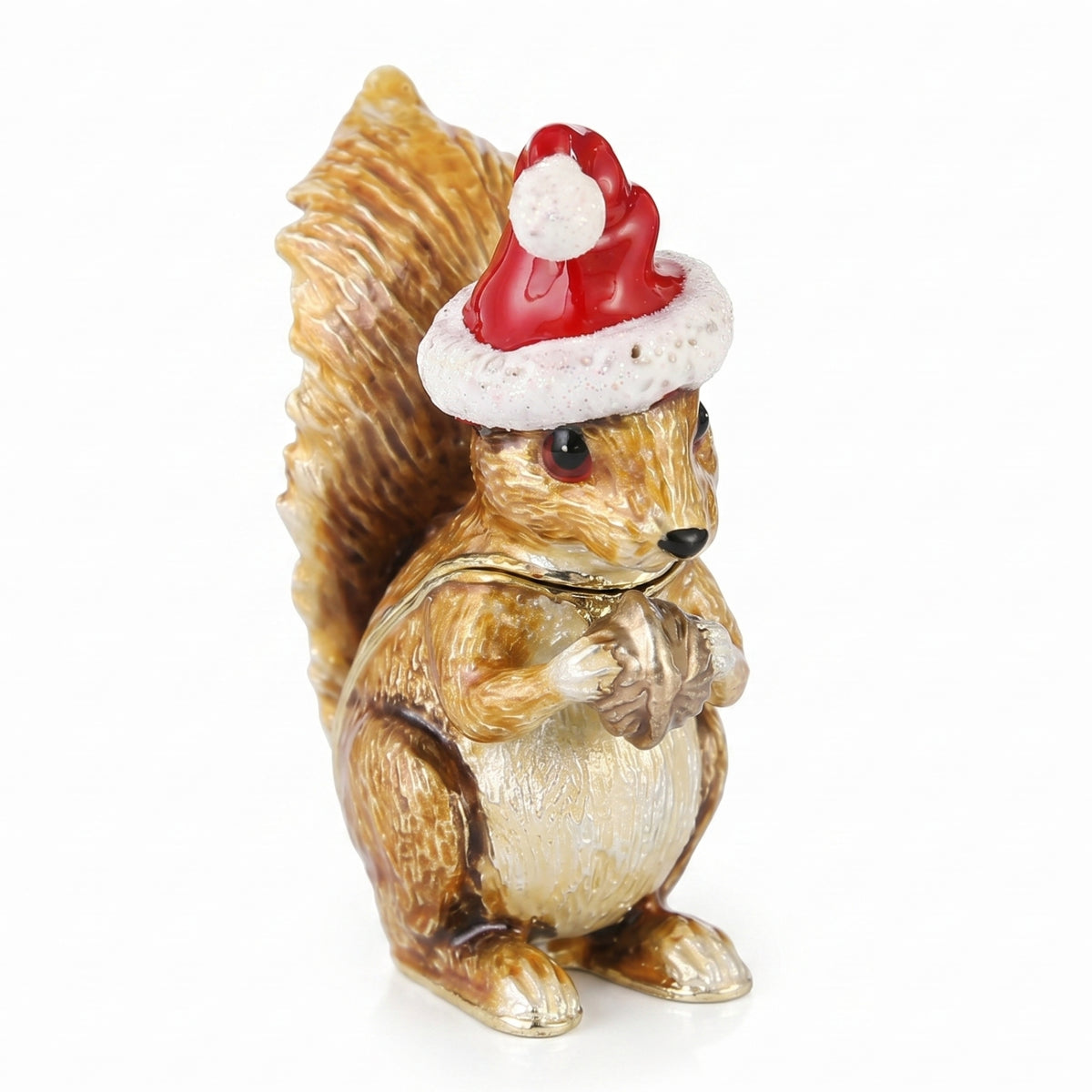 Decorative Hinged Opening Santa Hat Squirrel Box Squirrel Jewelry Box