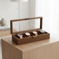 Watch and Jewelry Display Case Soft Luxe Textile Lining Watch Display Box Wooden Jewelry Organizer Rust-Resistant Hardware