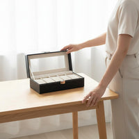 Multi-Compartment Watch Holder Clear View Lid Glass Top Watch Collection Box Individual Accessory Storage Dustproof Removable