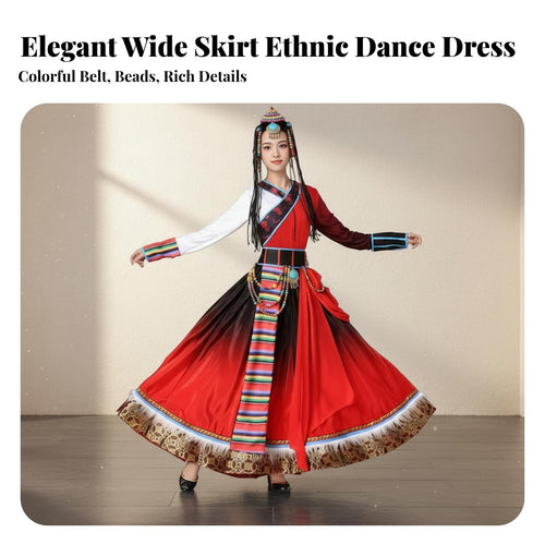 Tibetan Dance Dress Breathable Material Chinese Ethnic Dance Costume Mongolian Performance Gown Handmade Accessories
