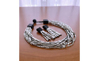 Bib Necklace with Drop Earrings Layered Necklace and Earrings Set Statement Costume Jewelry for Women, Parties