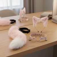 Cat Ears Headband with Tail and Collar Soft Feel Wolf Ears and Tail Cosplay Set Soft Canine Costume Accessories Adjustable Fit